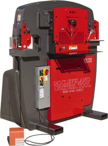 Cleveland Steel Tool - 11" Throat Depth, 100 Ton Punch Pressure, 3-1/2" Punch Capacity Ironworker - 10 hp, 3 Phase, 208/230 Volts, 45-1/2" Wide x 63-1/8" High x 56" Deep - Industrial Tool & Supply