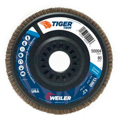 4-1/2″ Tiger Disc Abrasive Flap Disc, Angled, Trimmable Backing, 80Z, 7/8″ Arbor Hole - Industrial Tool & Supply