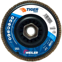 4-1/2″ Tiger Disc Abrasive Flap Disc, Angled, Trimmable Backing, 120Z, 5/8″-11 UNC Nut - Industrial Tool & Supply