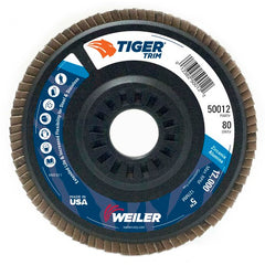 5″ Tiger Disc Abrasive Flap Disc, Angled, Trimmable Backing, 80Z, 7/8″ Arbor Hole - Industrial Tool & Supply
