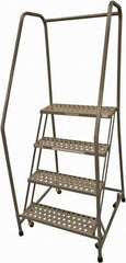 Cotterman - 70" 4 Step Rolling Warehouse Ladder - Rolling Safety Ladder, 450 Lb Capacity, 40" Platform Height, 30" Base Width x 31" Base Depth, Expanded Metal Tread - Industrial Tool & Supply