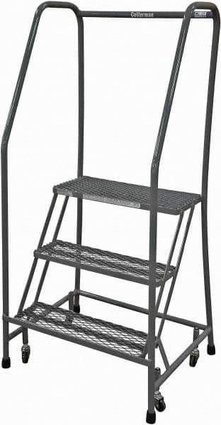 Cotterman - 60" 3 Step Rolling Warehouse Ladder - Rolling Safety Ladder, 450 Lb Capacity, 30" Platform Height, 30" Base Width x 30" Base Depth, Expanded Metal Tread - Industrial Tool & Supply