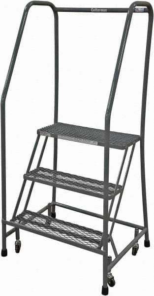 Cotterman - 60" 3 Step Rolling Warehouse Ladder - Rolling Safety Ladder, 450 Lb Capacity, 30" Platform Height, 20" Base Width x 26" Base Depth, Expanded Metal Tread - Industrial Tool & Supply