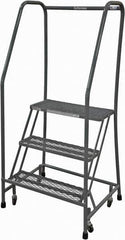 Cotterman - 60" 3 Step Rolling Warehouse Ladder - Rolling Safety Ladder, 450 Lb Capacity, 30" Platform Height, 20" Base Width x 26" Base Depth, Expanded Metal Tread - Industrial Tool & Supply