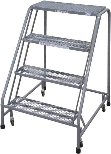 Cotterman - 90" 6 Step Rolling Warehouse Ladder - Rolling Safety Ladder, 450 Lb Capacity, 60" Platform Height, 30" Base Width x 46" Base Depth, Serrated Steel - Industrial Tool & Supply