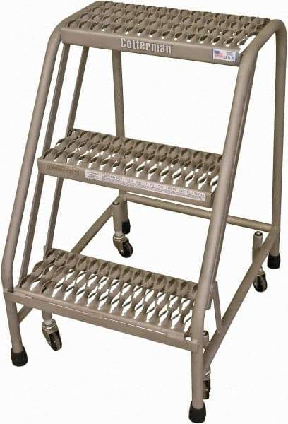 Cotterman - 30" 3 Step Rolling Warehouse Ladder - Rolling Safety Ladder, 450 Lb Capacity, 30" Platform Height, 21" Base Width x 27" Base Depth, Serrated Steel - Industrial Tool & Supply