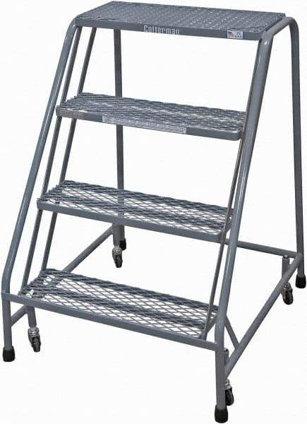 Cotterman - 40" 4 Step Rolling Warehouse Ladder - Rolling Safety Ladder, 450 Lb Capacity, 40" Platform Height, 30" Base Width x 31" Base Depth, Expanded Metal Tread - Industrial Tool & Supply