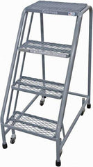 Cotterman - 40" 4 Step Rolling Warehouse Ladder - Rolling Safety Ladder, 450 Lb Capacity, 40" Platform Height, 20" Base Width x 31" Base Depth, Expanded Metal Tread - Industrial Tool & Supply