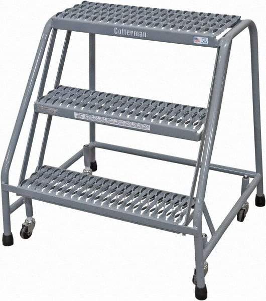 Cotterman - 30" 3 Step Rolling Warehouse Ladder - Rolling Safety Ladder, 450 Lb Capacity, 30" Platform Height, 30" Base Width x 27" Base Depth, Expanded Metal Tread - Industrial Tool & Supply