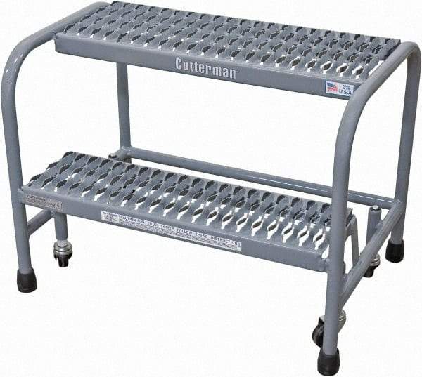 Cotterman - 20" 2 Step Rolling Warehouse Ladder - Rolling Safety Ladder, 450 Lb Capacity, 20" Platform Height, 26" Base Width x 19" Base Depth, Serrated Steel - Industrial Tool & Supply
