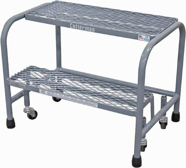 Cotterman - 20" 2 Step Rolling Warehouse Ladder - Rolling Safety Ladder, 450 Lb Capacity, 20" Platform Height, 26" Base Width x 19" Base Depth, Expanded Metal Tread - Industrial Tool & Supply