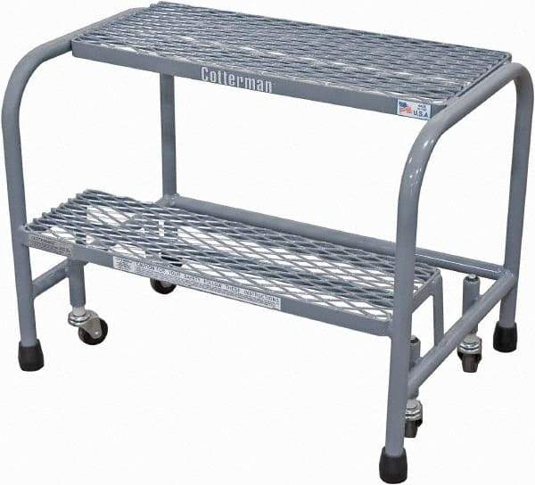 Cotterman - 20" 2 Step Rolling Warehouse Ladder - Rolling Safety Ladder, 450 Lb Capacity, 20" Platform Height, 18" Base Width x 19" Base Depth, Expanded Metal Tread - Industrial Tool & Supply