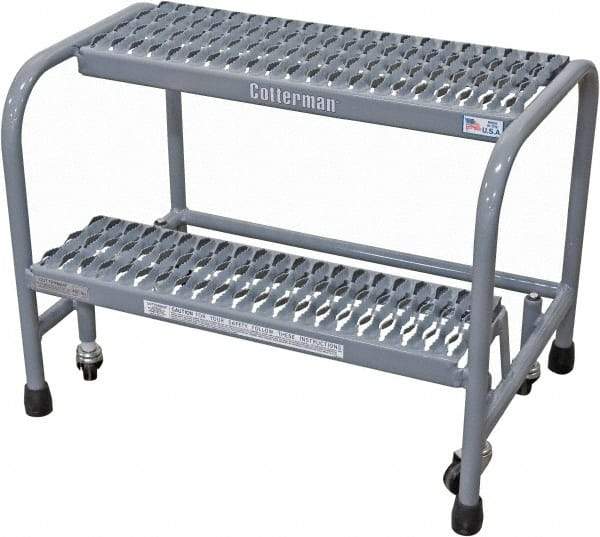 Cotterman - 20" 2 Step Rolling Warehouse Ladder - Rolling Safety Ladder, 450 Lb Capacity, 20" Platform Height, 18" Base Width x 19" Base Depth, Serrated Steel - Industrial Tool & Supply