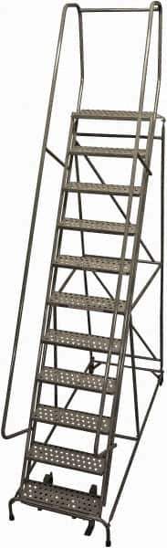 Cotterman - 140" 11 Step Rolling Warehouse Ladder - Rolling Safety Ladder, 450 Lb Capacity, 110" Platform Height, 32" Base Width x 91" Base Depth, Perforated Tread - Industrial Tool & Supply