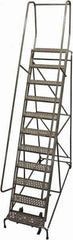 Cotterman - 140" 11 Step Rolling Warehouse Ladder - Rolling Safety Ladder, 450 Lb Capacity, 110" Platform Height, 32" Base Width x 91" Base Depth, Perforated Tread - Industrial Tool & Supply