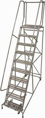 Cotterman - 130" 10 Step Rolling Warehouse Ladder - Rolling Safety Ladder, 450 Lb Capacity, 100" Platform Height, 32" Base Width x 84" Base Depth, Perforated Tread - Industrial Tool & Supply