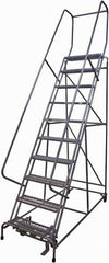 Cotterman - 130" 10 Step Rolling Warehouse Ladder - Rolling Safety Ladder, 450 Lb Capacity, 100" Platform Height, 32" Base Width x 84" Base Depth, Serrated Steel - Industrial Tool & Supply