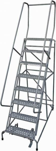 Cotterman - 110" 8 Step Rolling Warehouse Ladder - Rolling Safety Ladder, 450 Lb Capacity, 80" Platform Height, 32" Base Width x 58" Base Depth, Perforated Tread - Industrial Tool & Supply