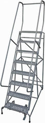 Cotterman - 110" 8 Step Rolling Warehouse Ladder - Rolling Safety Ladder, 450 Lb Capacity, 80" Platform Height, 32" Base Width x 58" Base Depth, Perforated Tread - Industrial Tool & Supply