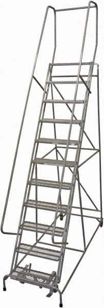 Cotterman - 140" 11 Step Rolling Warehouse Ladder - Rolling Safety Ladder, 450 Lb Capacity, 110" Platform Height, 32" Base Width x 78" Base Depth, Expanded Metal Tread - Industrial Tool & Supply