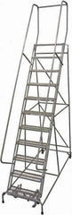 Cotterman - 140" 11 Step Rolling Warehouse Ladder - Rolling Safety Ladder, 450 Lb Capacity, 110" Platform Height, 32" Base Width x 78" Base Depth, Expanded Metal Tread - Industrial Tool & Supply