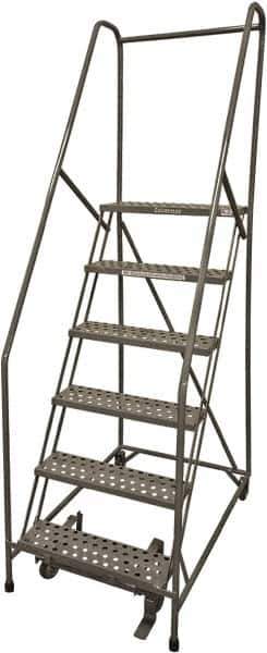 Cotterman - 90" 6 Step Rolling Warehouse Ladder - Rolling Safety Ladder, 450 Lb Capacity, 60" Platform Height, 30" Base Width x 56" Base Depth, Perforated Tread - Industrial Tool & Supply