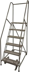 Cotterman - 90" 6 Step Rolling Warehouse Ladder - Rolling Safety Ladder, 450 Lb Capacity, 60" Platform Height, 30" Base Width x 56" Base Depth, Perforated Tread - Industrial Tool & Supply