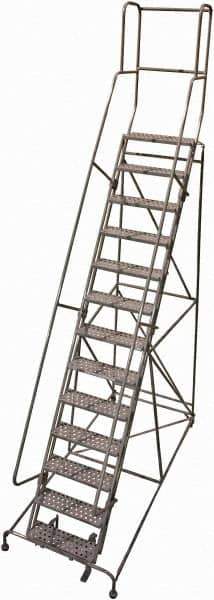 Cotterman - 172" 13 Step Rolling Warehouse Ladder - Rolling Safety Ladder, 450 Lb Capacity, 130" Platform Height, 42" Base Width x 95" Base Depth, Perforated Tread - Industrial Tool & Supply
