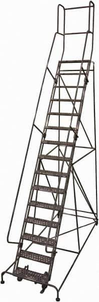 Cotterman - 192" 15 Step Rolling Warehouse Ladder - Rolling Safety Ladder, 450 Lb Capacity, 150" Platform Height, 42" Base Width x 108" Base Depth, Expanded Metal Tread - Industrial Tool & Supply