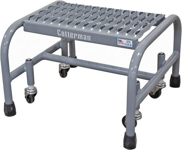Cotterman - 12" 1 Step Rolling Warehouse Ladder - Rolling Safety Ladder, 450 Lb Capacity, 12" Platform Height, 26" Base Width x 19" Base Depth, Serrated Steel - Industrial Tool & Supply