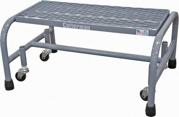 Cotterman - 12" 1 Step Rolling Warehouse Ladder - Rolling Safety Ladder, 450 Lb Capacity, 12" Platform Height, 26" Base Width x 19" Base Depth, Expanded Metal Tread - Industrial Tool & Supply