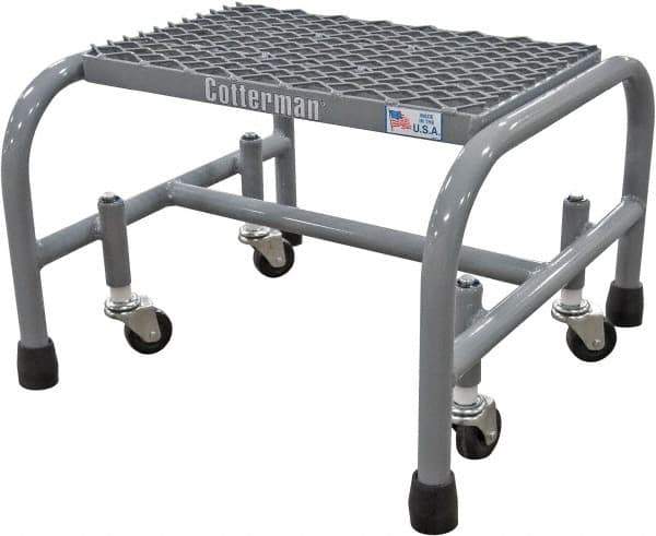 Cotterman - 12" 1 Step Rolling Warehouse Ladder - Rolling Safety Ladder, 450 Lb Capacity, 12" Platform Height, 18" Base Width x 19" Base Depth, Expanded Metal Tread - Industrial Tool & Supply