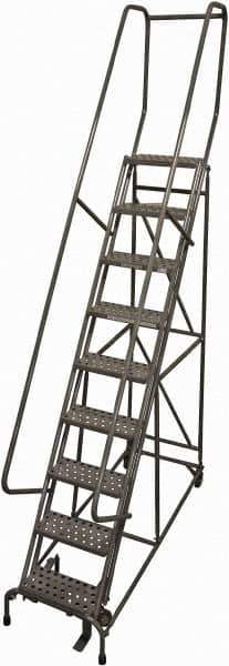 Cotterman - 120" 9 Step Rolling Warehouse Ladder - Rolling Safety Ladder, 450 Lb Capacity, 90" Platform Height, 24" Base Width x 77" Base Depth, Perforated Tread - Industrial Tool & Supply