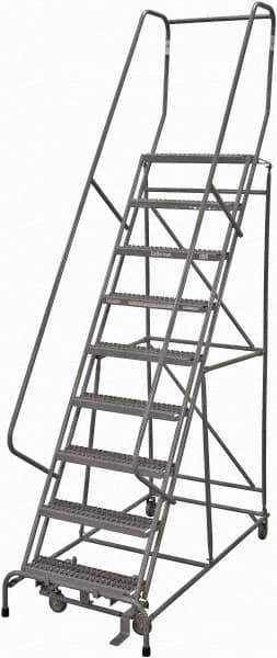 Cotterman - 120" 9 Step Rolling Warehouse Ladder - Rolling Safety Ladder, 450 Lb Capacity, 90" Platform Height, 32" Base Width x 77" Base Depth, Serrated Steel - Industrial Tool & Supply