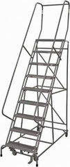 Cotterman - 120" 9 Step Rolling Warehouse Ladder - Rolling Safety Ladder, 450 Lb Capacity, 90" Platform Height, 32" Base Width x 77" Base Depth, Serrated Steel - Industrial Tool & Supply