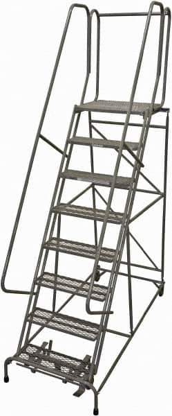 Cotterman - 110" 8 Step Rolling Warehouse Ladder - Rolling Safety Ladder, 450 Lb Capacity, 80" Platform Height, 32" Base Width x 71" Base Depth, Serrated Steel - Industrial Tool & Supply
