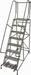 Cotterman - 110" 8 Step Rolling Warehouse Ladder - Rolling Safety Ladder, 450 Lb Capacity, 80" Platform Height, 32" Base Width x 71" Base Depth, Serrated Steel - Industrial Tool & Supply