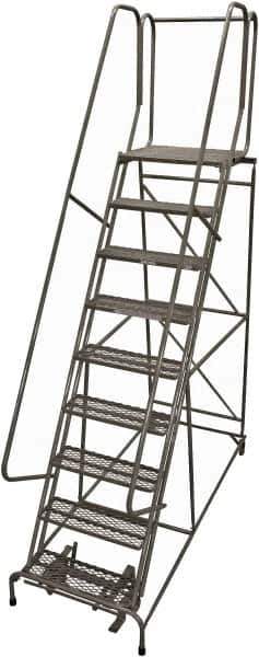 Cotterman - 120" 9 Step Rolling Warehouse Ladder - Rolling Safety Ladder, 450 Lb Capacity, 90" Platform Height, 24" Base Width x 61" Base Depth, Expanded Metal Tread - Industrial Tool & Supply
