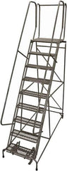 Cotterman - 120" 9 Step Rolling Warehouse Ladder - Rolling Safety Ladder, 450 Lb Capacity, 90" Platform Height, 24" Base Width x 61" Base Depth, Expanded Metal Tread - Industrial Tool & Supply