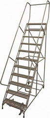 Cotterman - 140" 11 Step Rolling Warehouse Ladder - Rolling Safety Ladder, 450 Lb Capacity, 110" Platform Height, 32" Base Width x 81" Base Depth, Serrated Steel - Industrial Tool & Supply