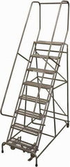 Cotterman - 110" 8 Step Rolling Warehouse Ladder - Rolling Safety Ladder, 450 Lb Capacity, 80" Platform Height, 24" Base Width x 61" Base Depth, Serrated Steel - Industrial Tool & Supply