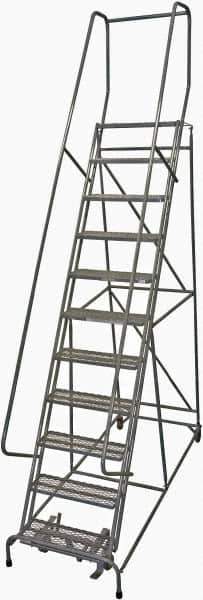 Cotterman - 140" 11 Step Rolling Warehouse Ladder - Rolling Safety Ladder, 450 Lb Capacity, 110" Platform Height, 32" Base Width x 91" Base Depth, Expanded Metal Tread - Industrial Tool & Supply