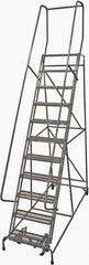Cotterman - 140" 11 Step Rolling Warehouse Ladder - Rolling Safety Ladder, 450 Lb Capacity, 110" Platform Height, 32" Base Width x 91" Base Depth, Expanded Metal Tread - Industrial Tool & Supply