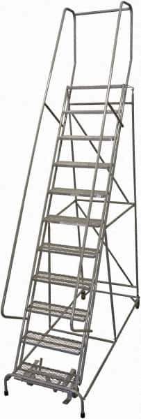 Cotterman - 140" 11 Step Rolling Warehouse Ladder - Rolling Safety Ladder, 450 Lb Capacity, 110" Platform Height, 32" Base Width x 81" Base Depth, Expanded Metal Tread - Industrial Tool & Supply