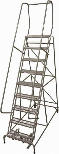 Cotterman - 120" 9 Step Rolling Warehouse Ladder - Rolling Safety Ladder, 450 Lb Capacity, 90" Platform Height, 24" Base Width x 67" Base Depth, Expanded Metal Tread - Industrial Tool & Supply