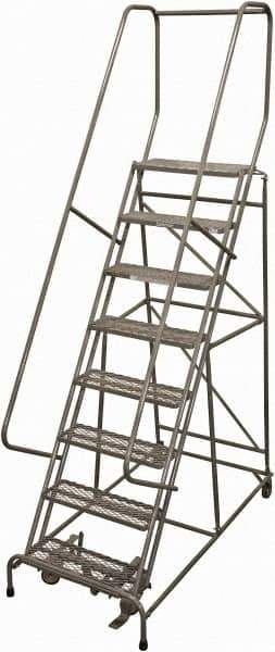 Cotterman - 110" 8 Step Rolling Warehouse Ladder - Rolling Safety Ladder, 450 Lb Capacity, 80" Platform Height, 24" Base Width x 61" Base Depth, Expanded Metal Tread - Industrial Tool & Supply