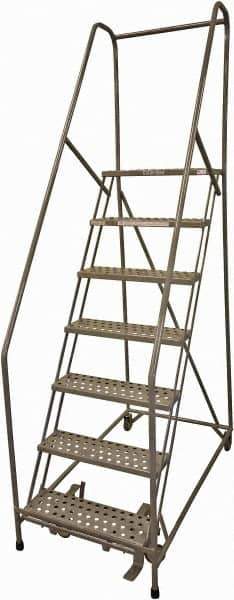 Cotterman - 100" 7 Step Rolling Warehouse Ladder - Rolling Safety Ladder, 450 Lb Capacity, 70" Platform Height, 24" Base Width x 63" Base Depth, Perforated Tread - Industrial Tool & Supply