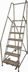 Cotterman - 100" 7 Step Rolling Warehouse Ladder - Rolling Safety Ladder, 450 Lb Capacity, 70" Platform Height, 24" Base Width x 63" Base Depth, Perforated Tread - Industrial Tool & Supply