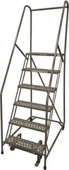 Cotterman - 90" 6 Step Rolling Warehouse Ladder - Rolling Safety Ladder, 450 Lb Capacity, 60" Platform Height, 30" Base Width x 56" Base Depth, Perforated Tread - Industrial Tool & Supply