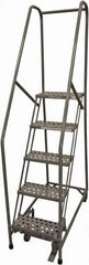 Cotterman - 80" 5 Step Rolling Warehouse Ladder - Rolling Safety Ladder, 450 Lb Capacity, 50" Platform Height, 20" Base Width x 50" Base Depth, Perforated Tread - Industrial Tool & Supply
